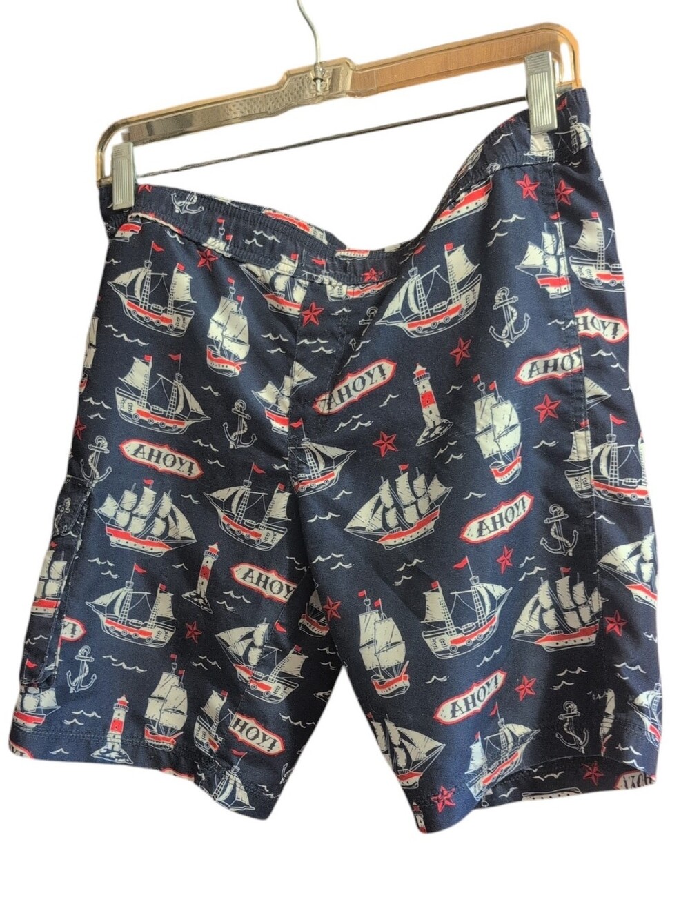 Hatley Men’s Nautical Swim Trunks Medium Blue AHOY Sailboat Lighthouse Board - Picture 2 of 11